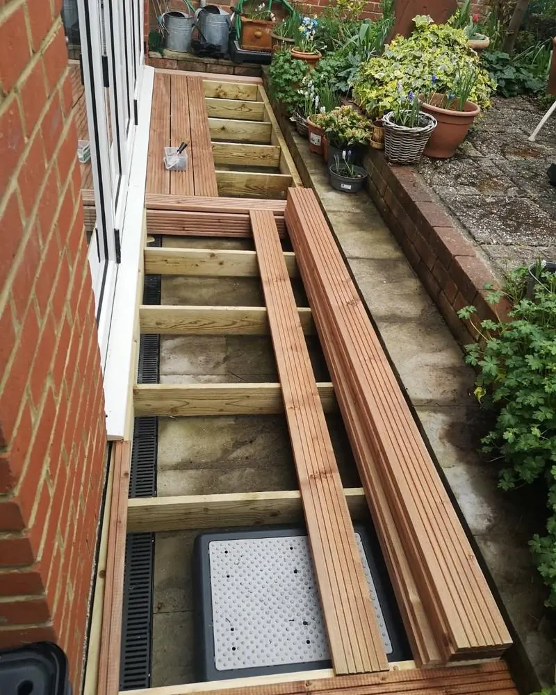 Garden decking joists and boards going down